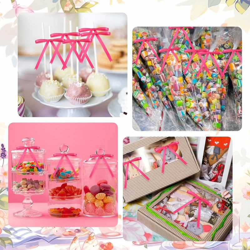 Riceshoot Store أقواس شريط ساتان وردية ساخنة 50 قطعة 5x7 بوصة للأربطة الملتوية لتغليف الهدايا وأكياس الحلويات والحرف اليدوية DIY وزينة حفلات الزفاف وحفلات استقبال المواليد وأعياد الميلاد - Image 5